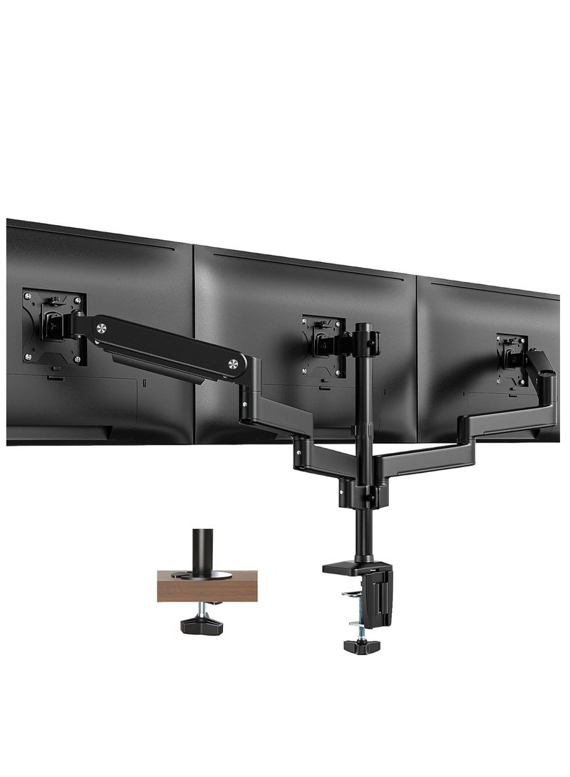 ELTRAZONE 3 PC Monitor Stand – Premium Aluminum Ergonomic Gas Spring Arm for Triple Screens (17-27"), Height Adjustable, Tilt & Swivel, Desk Mount, Supports Up to 7kg per Arm - Image 1