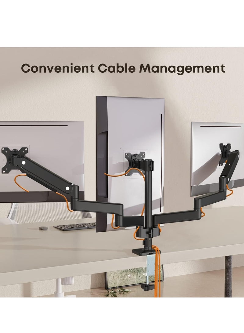 ELTRAZONE 3 PC Monitor Stand – Premium Aluminum Ergonomic Gas Spring Arm for Triple Screens (17-27"), Height Adjustable, Tilt & Swivel, Desk Mount, Supports Up to 7kg per Arm - Image 4