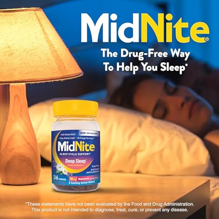 MidNite Deep Sleep Extra Strength, 10 mg Melatonin Sleep Aid, Non-habit Forming, Herbal Dietary Supplement For Adults, Drug-free, Gluten-free, Lactose-free, Vegetarian-friendly, 36 Gummies - Image 3