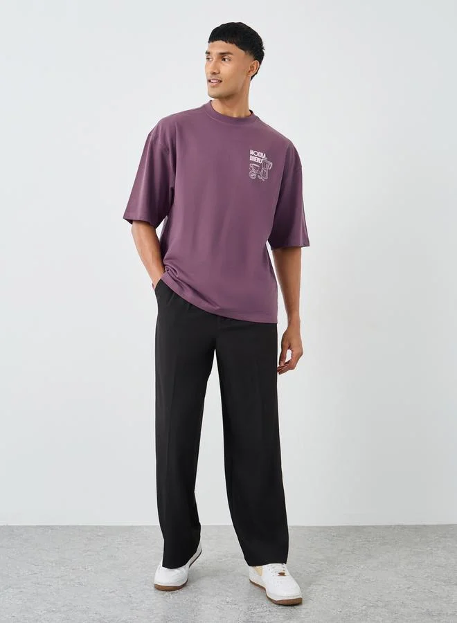 ستايلي Styli Men Graphic Print Short Sleeve Boxy Fit T-Shirt
