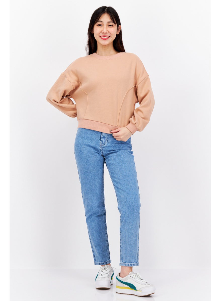 Etam - Women Round Neck Long Sleeve Plain Sweatshirt, Brown - Image 1