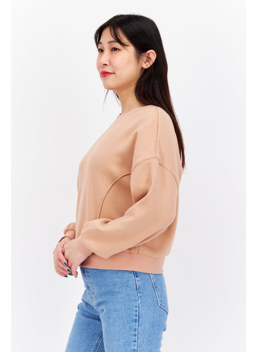 Etam - Women Round Neck Long Sleeve Plain Sweatshirt, Brown - Image 1