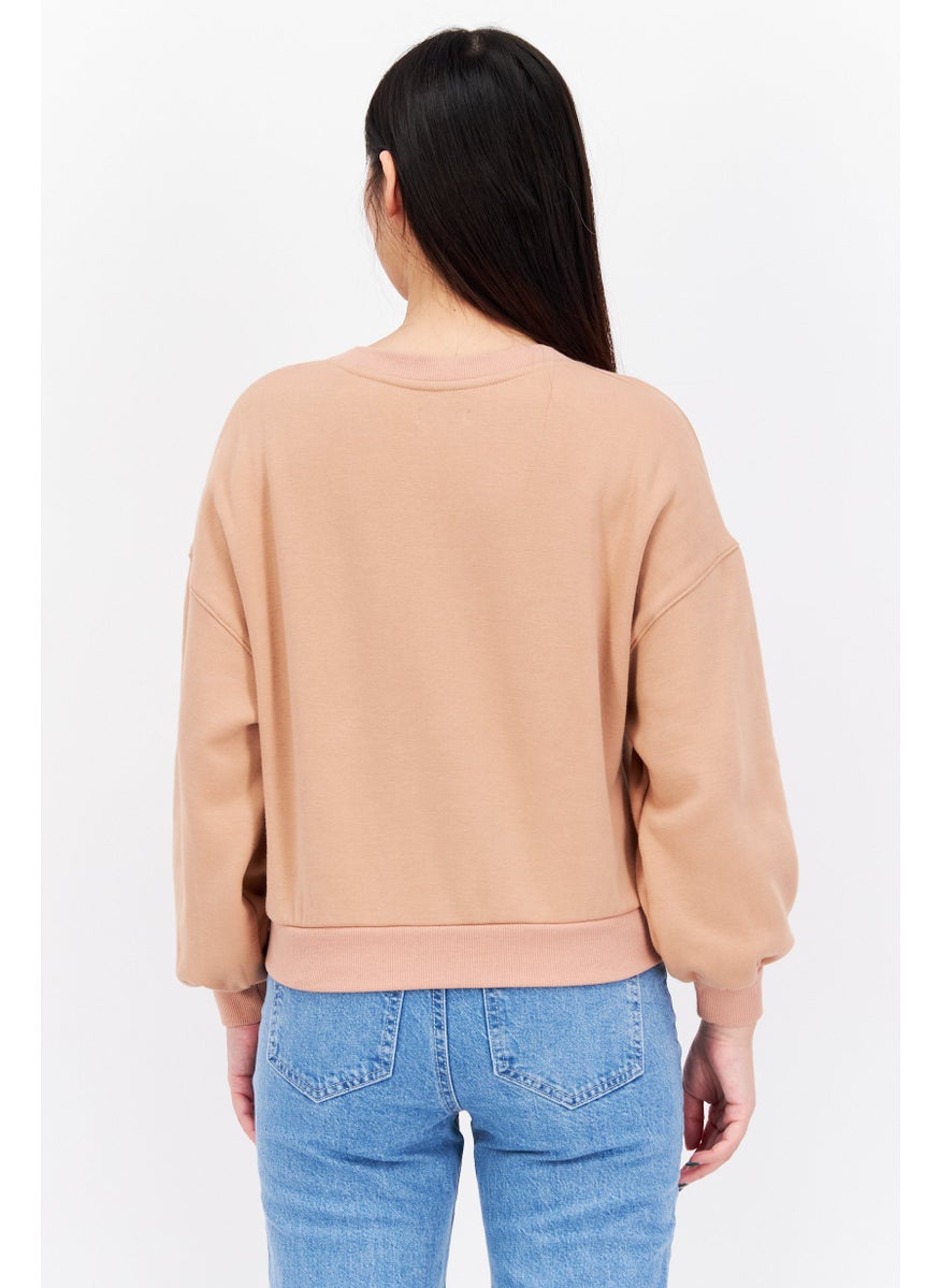 Etam - Women Round Neck Long Sleeve Plain Sweatshirt, Brown - Image 1