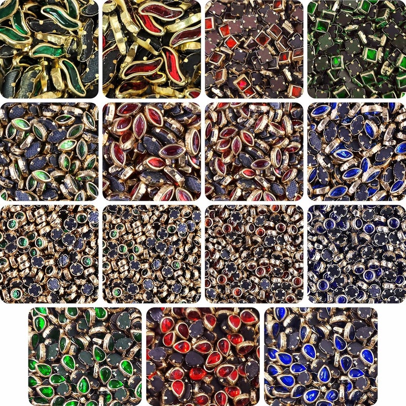 INDIKONB Kundan Stone Multicolour Set - Sparkling Glass-Fitting Stones for Crafting, Embroidery, and DIY Projects (Multicolour1) - Image 1