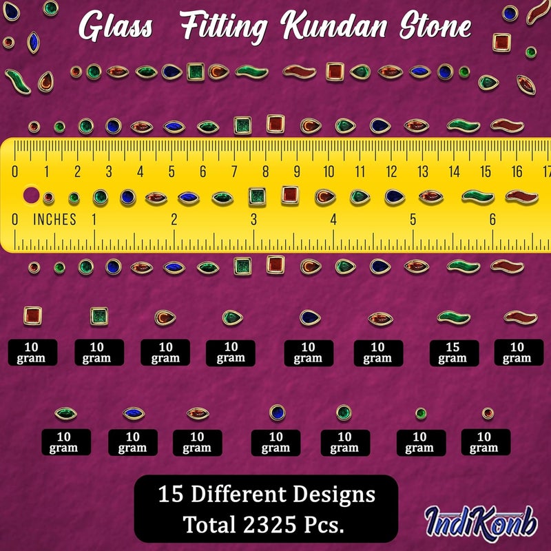 INDIKONB Kundan Stone Multicolour Set - Sparkling Glass-Fitting Stones for Crafting, Embroidery, and DIY Projects (Multicolour1) - Image 2