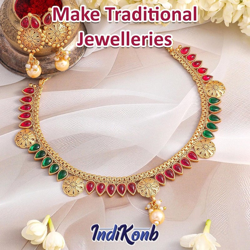 INDIKONB Kundan Stone Multicolour Set - Sparkling Glass-Fitting Stones for Crafting, Embroidery, and DIY Projects (Multicolour1) - Image 4