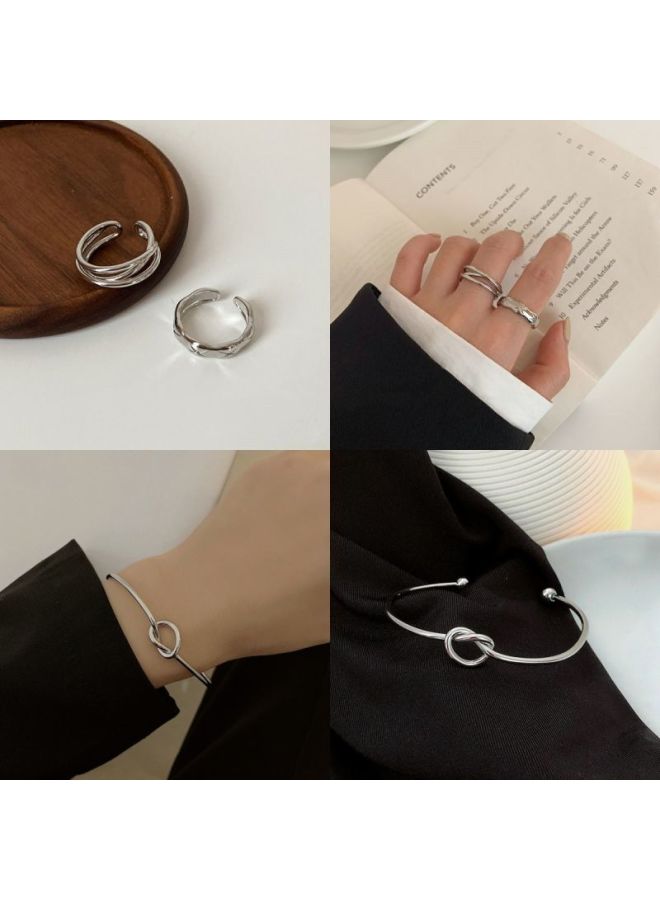 Ins Cool Style Ring Women's Niche Design Sense Combination Ring Sweet Cool Simple Open Distinctive Joint Ring Trendy-Color:2 Designs + 1 Peach Heart Bracelet - Image 1