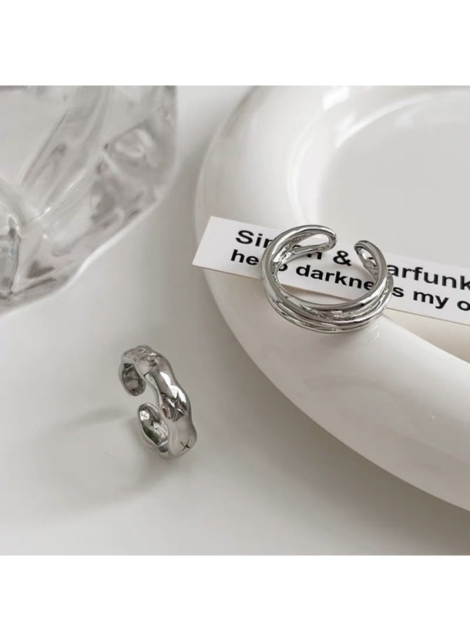 Ins Cool Style Ring Women's Niche Design Sense Combination Ring Sweet Cool Simple Open Distinctive Joint Ring Trendy-Color:2 Designs + 1 Peach Heart Bracelet - Image 4