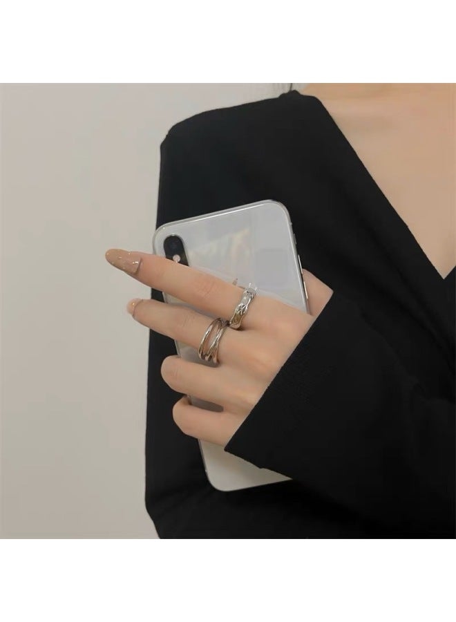Ins Cool Style Ring Women's Niche Design Sense Combination Ring Sweet Cool Simple Open Distinctive Joint Ring Trendy-Color:2 Designs + 1 Peach Heart Bracelet - Image 3