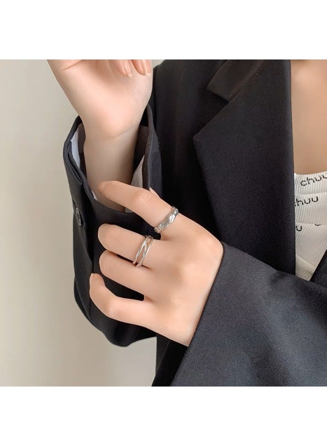 Ins Cool Style Ring Women's Niche Design Sense Combination Ring Sweet Cool Simple Open Distinctive Joint Ring Trendy-Color:2 Designs + 1 Peach Heart Bracelet - Image 5