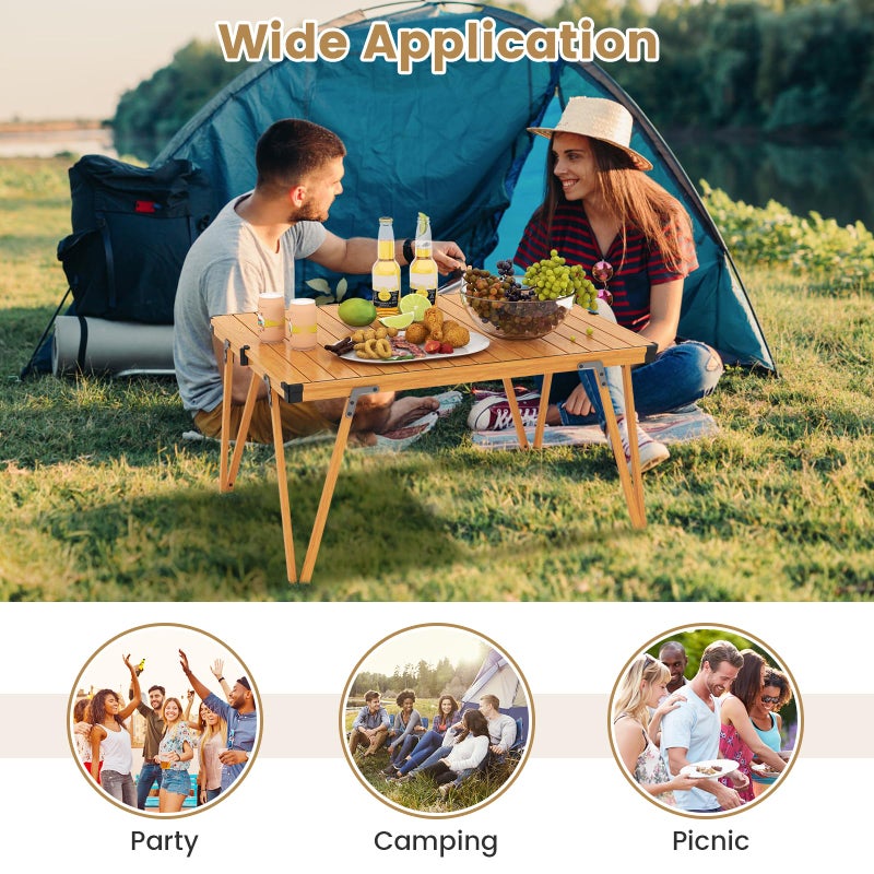 Costway طاولة نزهة قابلة للطي من COSTWAY، طاولة تخييم محمولة مع حقيبة تخزين، طاولة ألمنيوم خفيفة الوزن قابلة للطي بطول 3 أقدام، طاولة خارجية للحفلات، والتجمعات، والشاطئ والفناء (بني) - Image 4