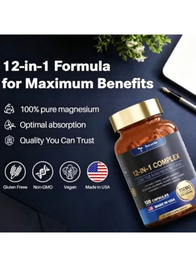 Totaria 12-in-1 Multi Mineral Complex Capsules, 700mg Per Serving, 120 Count, Citrate Malate Taurate Orotate Lactate Blend, High Absorption Daily Dietary Supplement Made in USA - Image 2