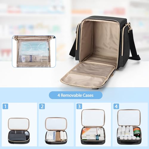 LUXJA Large Medicine Bag with 4 Inner Removable Cases, Multifunctional Medicine Storage Bag (Suitable for Home or Travel Use), Black - Image 2