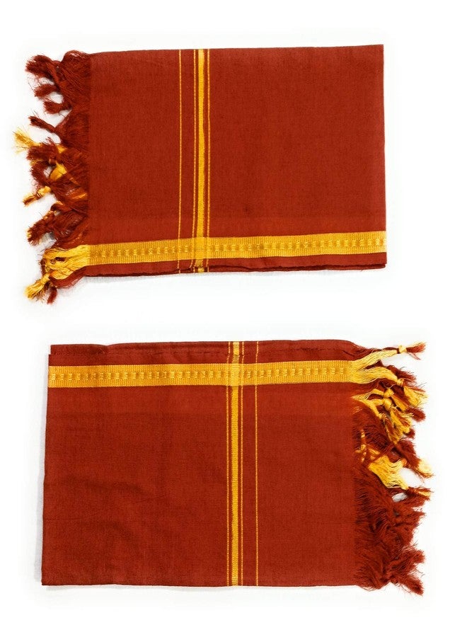 New Cotton Free Size 150 GSM Marron (kavi)Color Traditional Pooja Hand and Face Towels/AngVastram/Gamcha. - Image 2