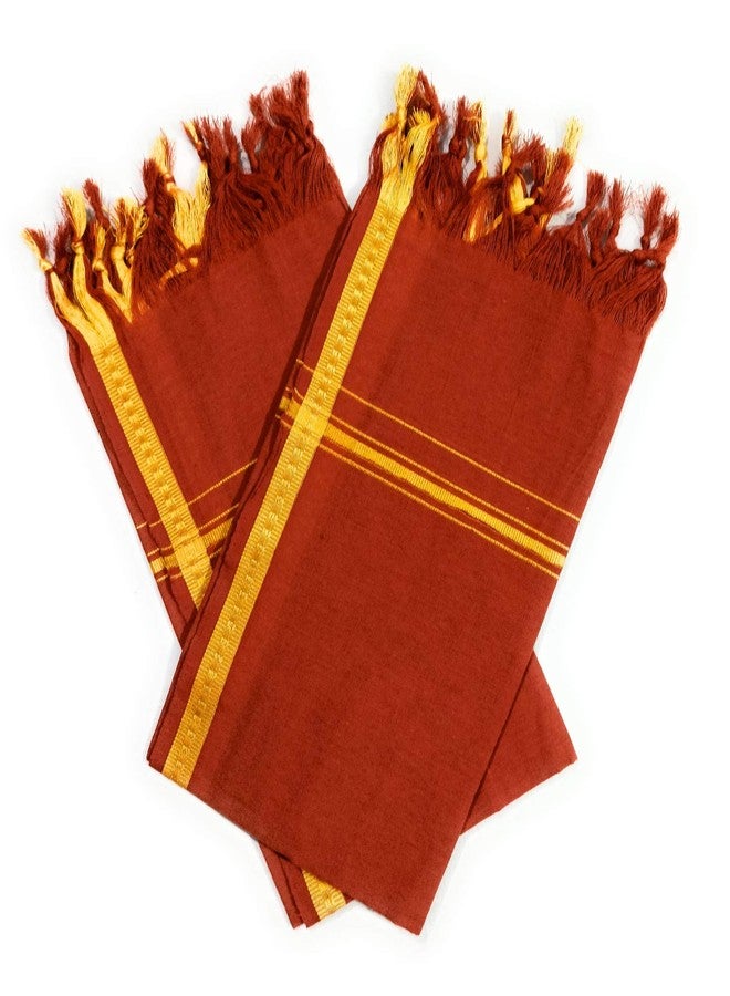 New Cotton Free Size 150 GSM Marron (kavi)Color Traditional Pooja Hand and Face Towels/AngVastram/Gamcha. - Image 3