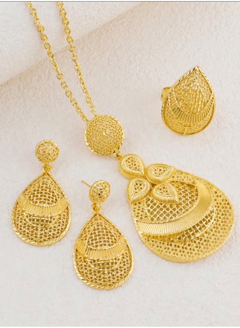 GOLDMAX 24k Gold Plated Necklace & Earrings & Ring Jewelry Set For Women With Gift Box - Image 2