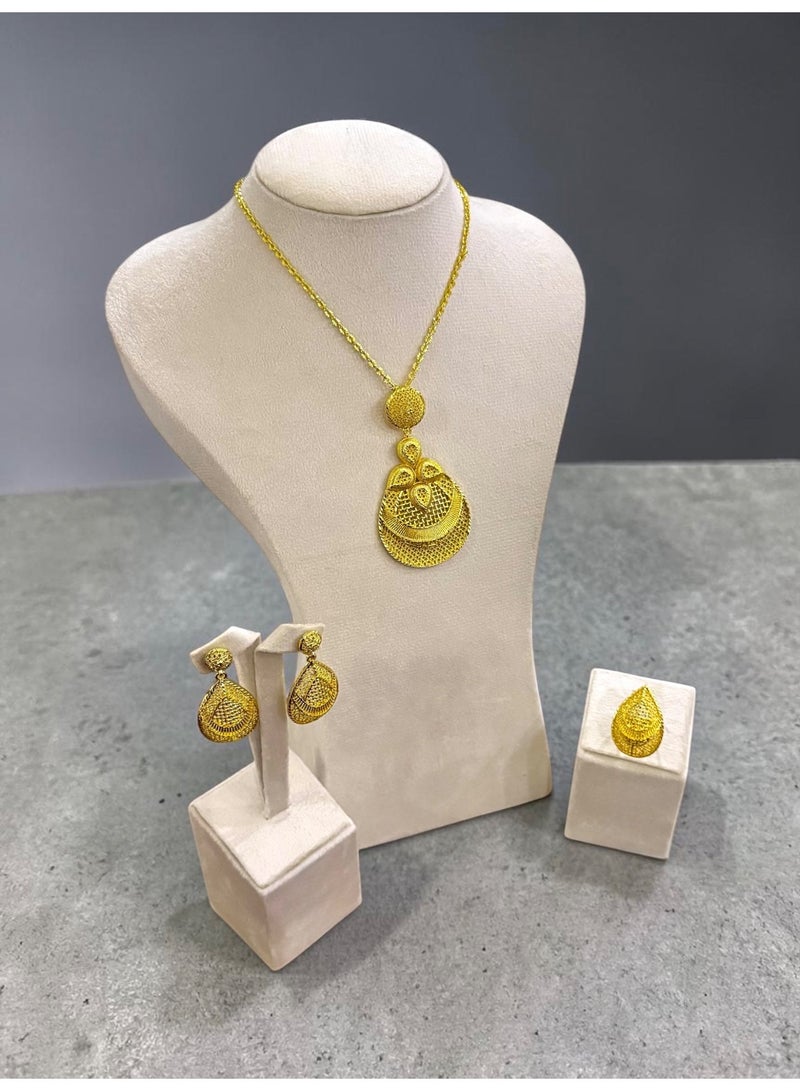 GOLDMAX 24k Gold Plated Necklace & Earrings & Ring Jewelry Set For Women With Gift Box - Image 1