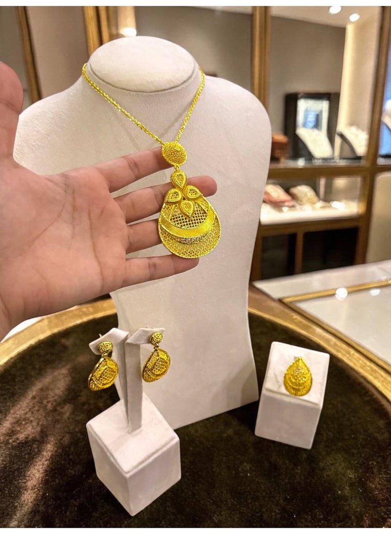 GOLDMAX 24k Gold Plated Necklace & Earrings & Ring Jewelry Set For Women With Gift Box - Image 3
