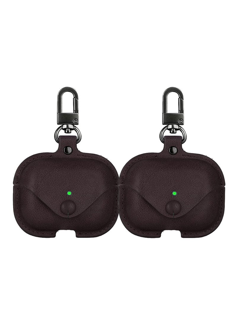 YOMNA YOMNA Protective Leather Case Compatible with AirPods Pro 2 Case, Wireless Charging Case Headphones EarPods, Soft Leather Cover with Carabiner Clip (Maroon/Maroon) - (Set of 2)  - Image 1