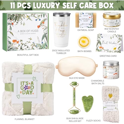 Suhctuptx Self Care Gifts for Women, Get Well Soon Basket Birthday Gifts for Women Care Package, Thinking of You Box w/Blanket, Christmas A Leafy Gift of Care for Mom Her Sister Friend - Image 2