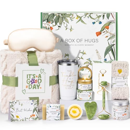 Suhctuptx Self Care Gifts for Women, Get Well Soon Basket Birthday Gifts for Women Care Package, Thinking of You Box w/Blanket, Christmas A Leafy Gift of Care for Mom Her Sister Friend - Image 1