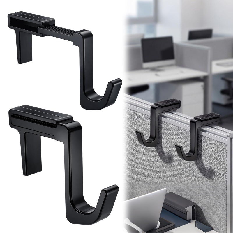 Otoolling 4 Pcs Adjustable Cubicle Hooks for 1.8-3.5 in Panels and Walls Adjustable Plastic Cubicle Coat Hooks Sturdy Hook for Large Laptop Work Bags Cases and Coats (Black) - Image 1
