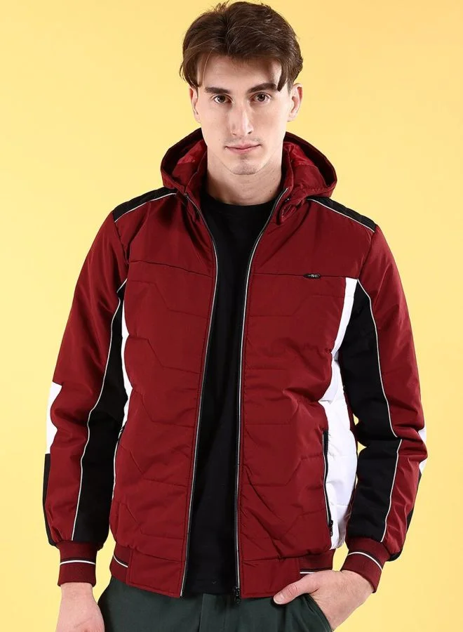 The Indian Garage Co The Indian Garage Co Men Regular Fit Colour Blocked Hooded Neck Long Sleeves Jacket