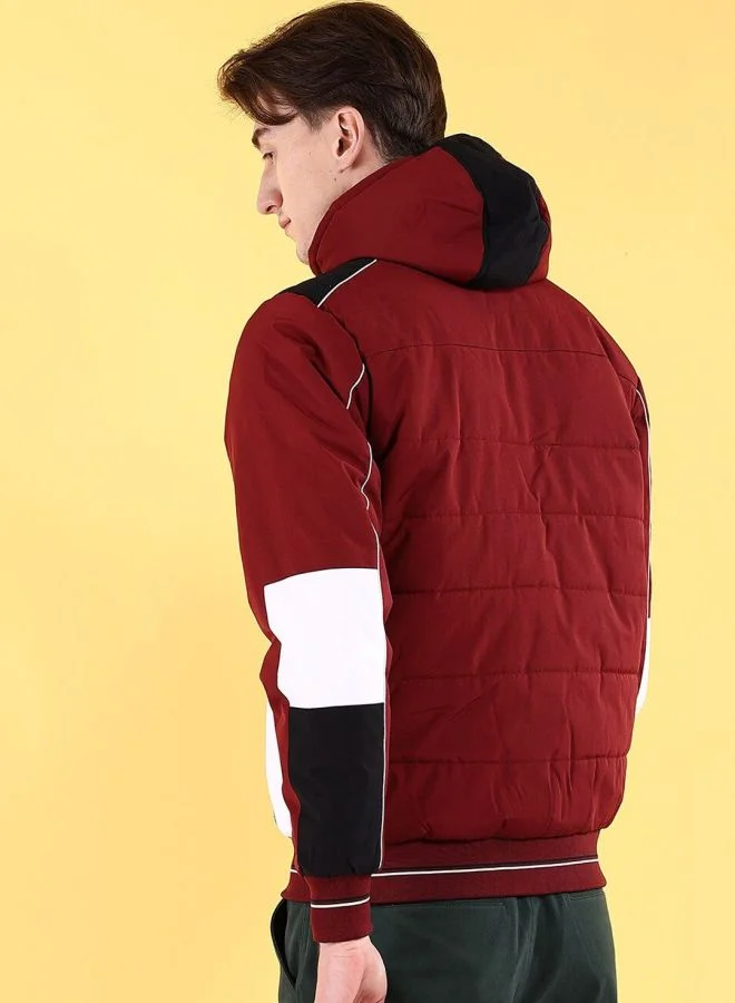 The Indian Garage Co The Indian Garage Co Men Regular Fit Colour Blocked Hooded Neck Long Sleeves Jacket