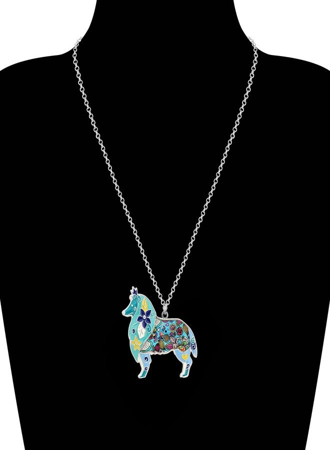 BONSNY Love Heart Enamel Zinc Alloy Metal Sheltie Rough Collie Necklace Dog Animal pendant 18" (Blue) - Image 2