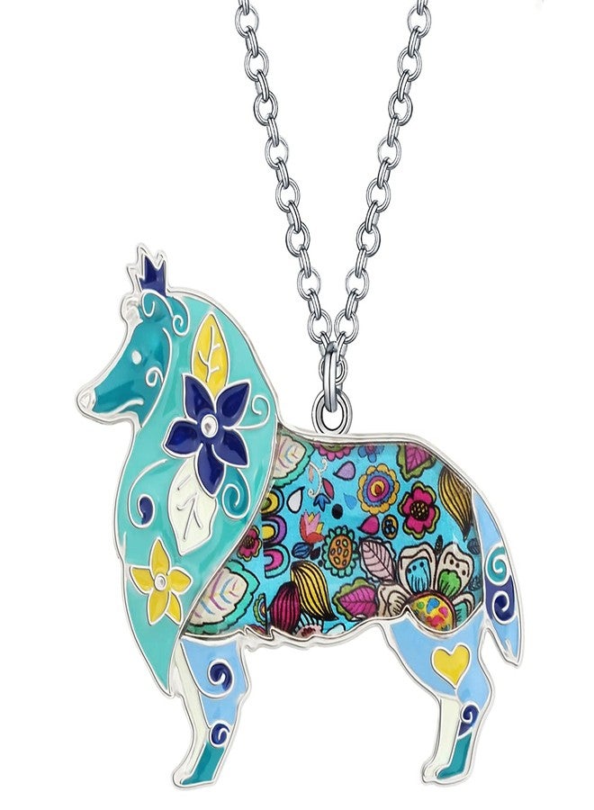 BONSNY Love Heart Enamel Zinc Alloy Metal Sheltie Rough Collie Necklace Dog Animal pendant 18" (Blue) - Image 1