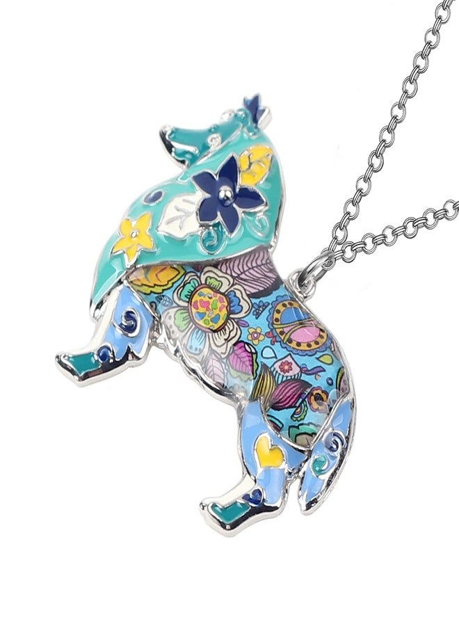 BONSNY Love Heart Enamel Zinc Alloy Metal Sheltie Rough Collie Necklace Dog Animal pendant 18" (Blue) - Image 3