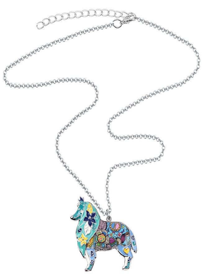 BONSNY Love Heart Enamel Zinc Alloy Metal Sheltie Rough Collie Necklace Dog Animal pendant 18" (Blue) - Image 4