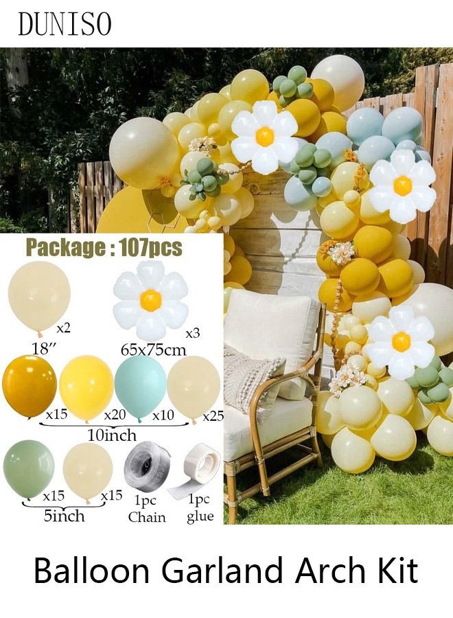 DUNISO 107PCS Balloon Garland Arch Kit Metallic Yellow Blue Latex Balloons Set For Baby Wedding Birthday Party Background Decorations School Opening Ceremony - Image 2