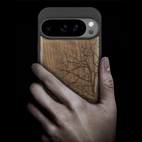 Carveit Magnetic Wooden Case for Pixel 10 Pro Google 10 Pro Case, Wood Artisan Engraved & Soft TPU Shockproof Cover, Compatible with MagSafe Wireless Chargers (The Bare Tree) Walnut - Image 2