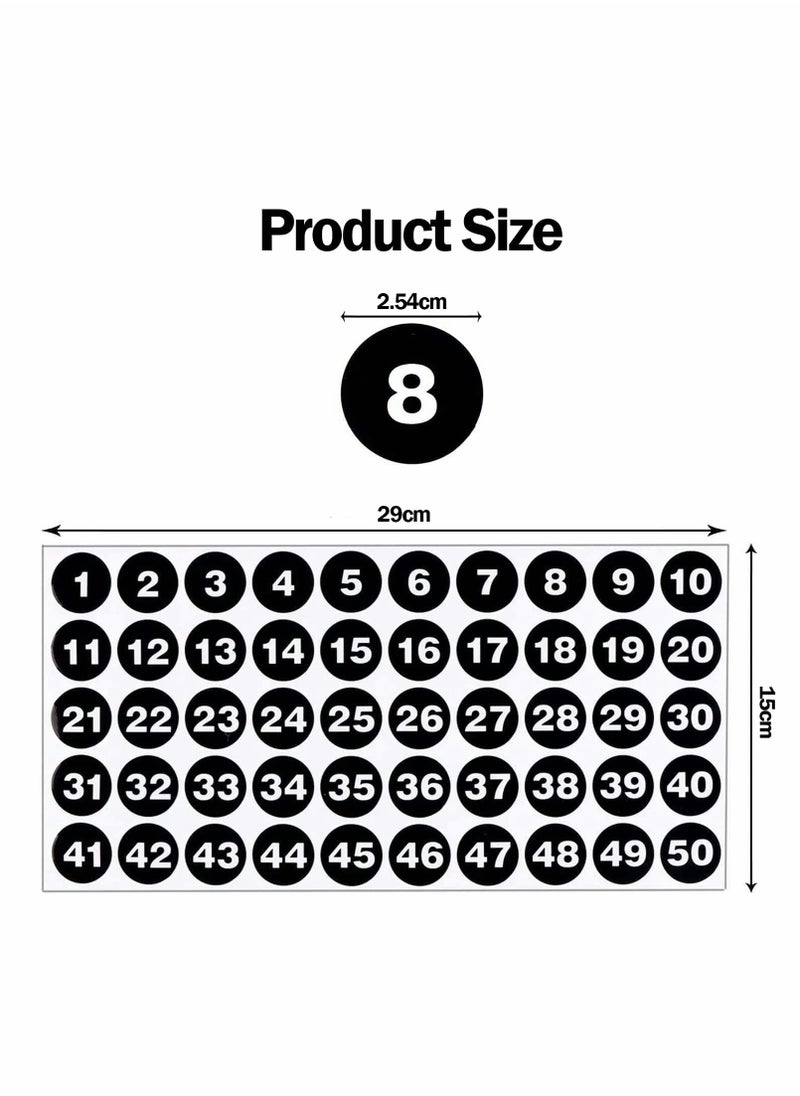 Excefore - Number Stickers, Consecutive Number Stickers (1-50) 2.54cm Number Labels Waterproof Self-Adhesive Universal Label for Indoor Outdoor Daily Storage Uses (10 Sheets) - Image 1