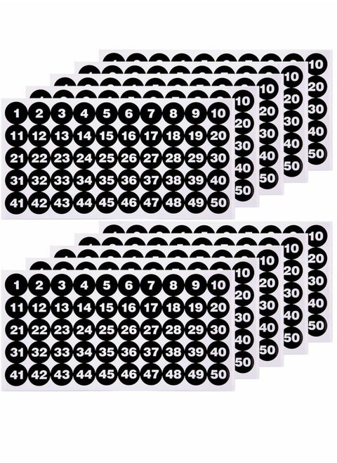Number Stickers, Consecutive Number Stickers (1-50) 2.54cm Number Labels Waterproof Self-Adhesive Universal Label for Indoor Outdoor Daily Storage Uses (10 Sheets)