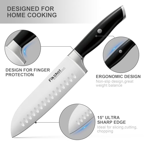 Fikshot Knife Set – German Stainless Steel, Ultra-Sharp, 14-Piece with Knife Block & Sharpener, Full Tang Black Handle, Rust-Resistant, Dishwasher-Safe for Kitchens, Gift for Chefs - Image 3
