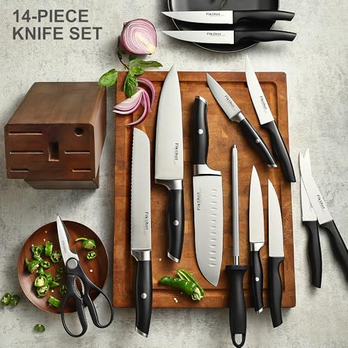 Fikshot Knife Set – German Stainless Steel, Ultra-Sharp, 14-Piece with Knife Block & Sharpener, Full Tang Black Handle, Rust-Resistant, Dishwasher-Safe for Kitchens, Gift for Chefs - Image 5