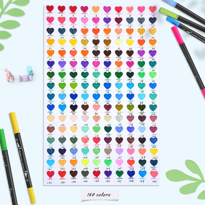 Ohuhu Markers for Adult Coloring Books No Bleeding 160 Colors Water-based Dual Tips Fineliner & Brush Coloring Markers for Kids Adults Beginners Drawing Pens for Journaling Lettering - Maui - Black - Image 3