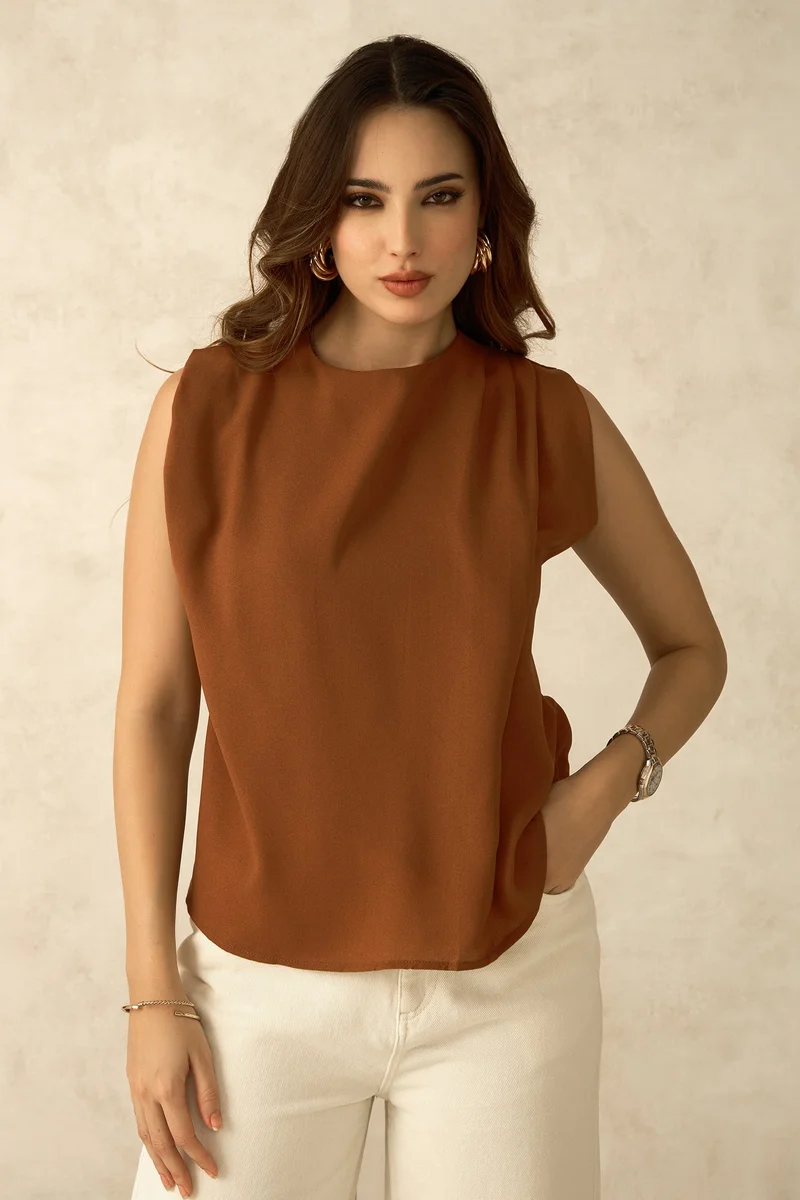 Virgio VIRGIO 100% Moss Crepe Shoulder Pleat Top