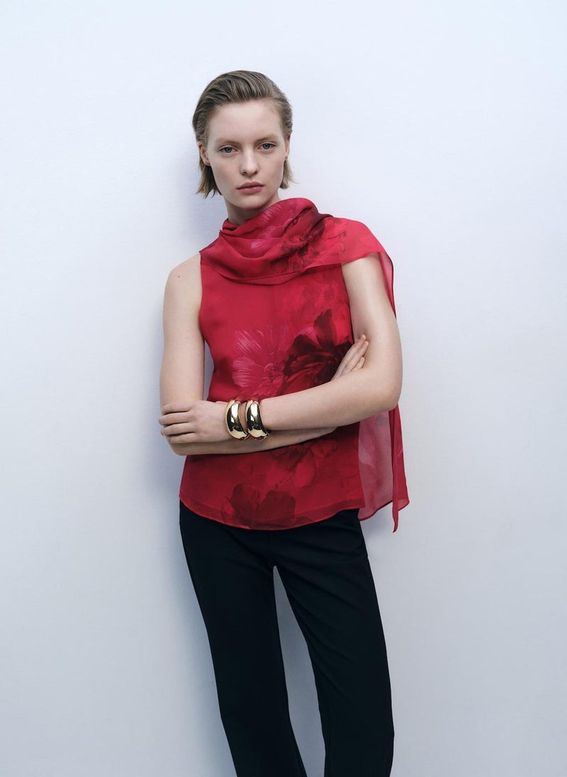 MANGO - Floral Blouse With Scarf - Image 1