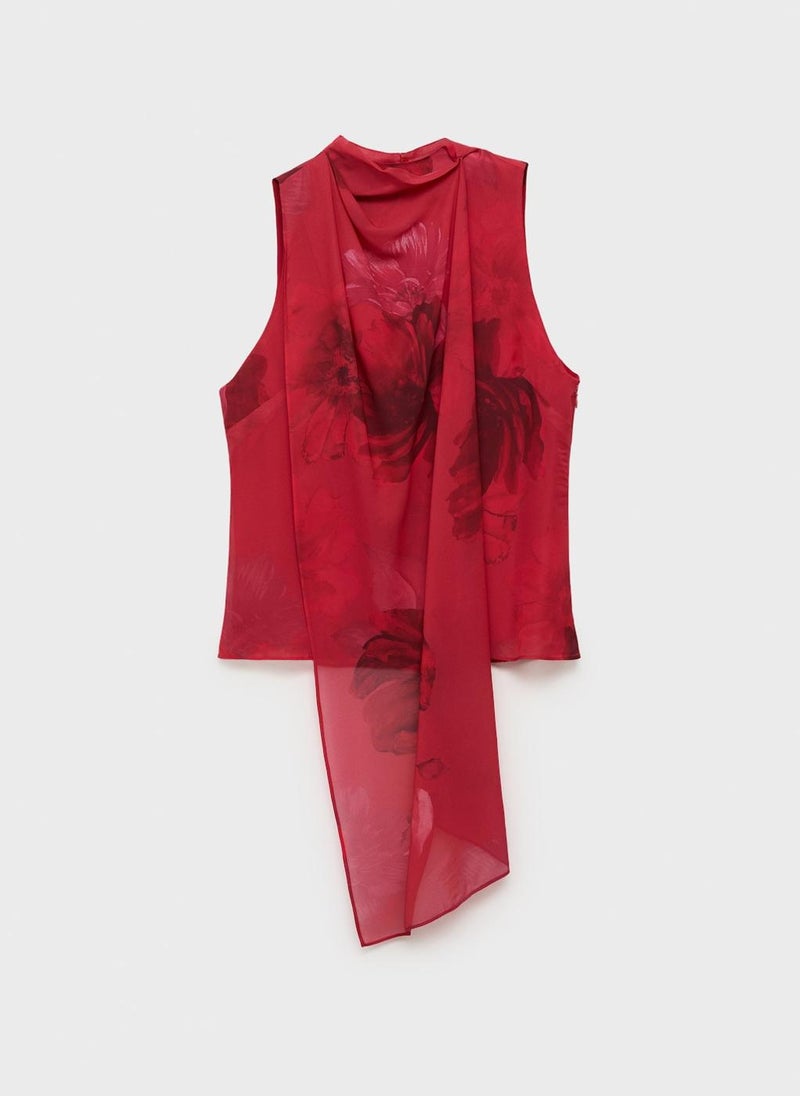 MANGO - Floral Blouse With Scarf - Image 1