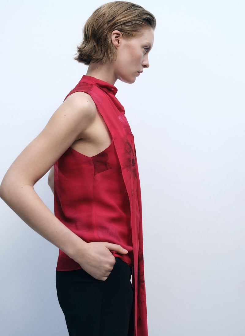 MANGO - Floral Blouse With Scarf - Image 1