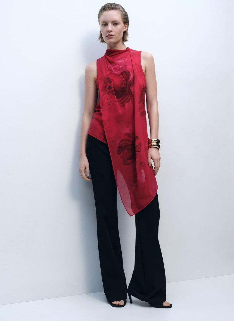 MANGO - Floral Blouse With Scarf - Image 1