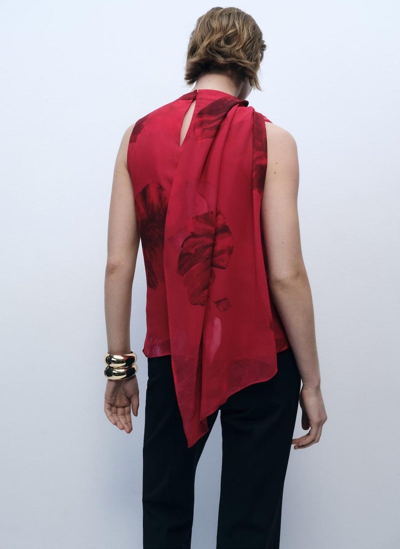 MANGO - Floral Blouse With Scarf - Image 1