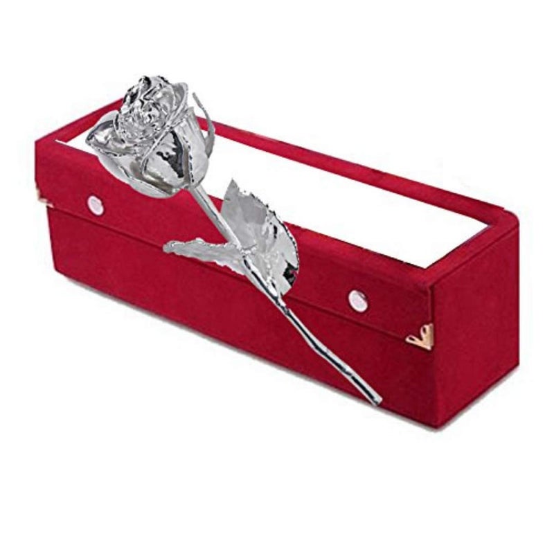 Lavanaya Silver Plated Nitya Natural Rose 6 Inches with Velvet Box - Image 3