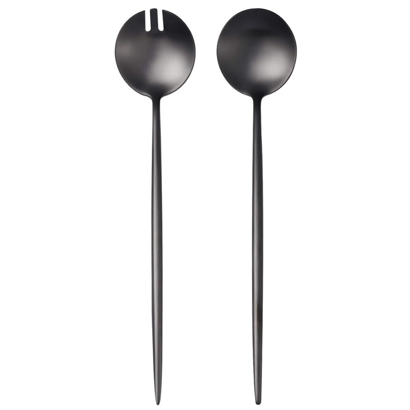 Lemeya Black Salad Serving UtensilsServing Spoons Stainless Steel2Pcs Long Handle Salad Servers 1142 InchSalad Utensils for ServingMatte FinishDishwasher Safe
