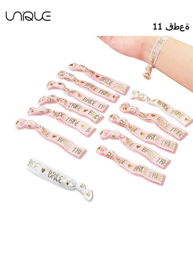 Unique - 11pcs Bride Tribe Hair Ties Bridesmaids Wrist Bands for Bachelorette Wedding Bridal Shower Bride to Be Party Favors(1 White + 10 Rose Gold) - Image 1