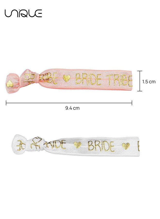 Unique - 11pcs Bride Tribe Hair Ties Bridesmaids Wrist Bands for Bachelorette Wedding Bridal Shower Bride to Be Party Favors(1 White + 10 Rose Gold) - Image 1