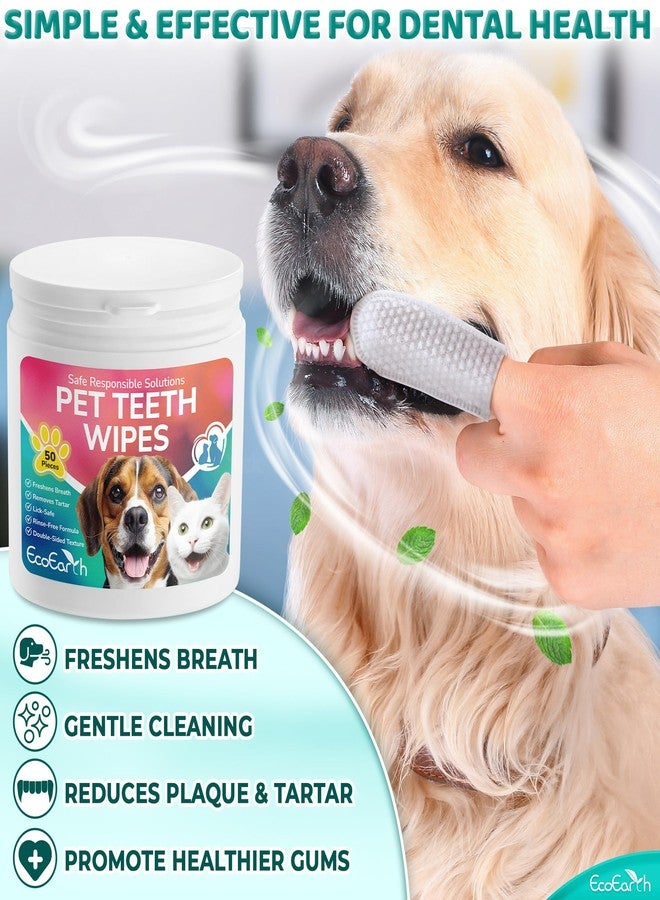 EcoEarth Premium Teeth Cleaning Wipes for Dogs & Cats - 50 Pcs - Pet Dental Care Finger Pads for Fresh Breath & Oral Hygiene - Embossed Pattern & Nano Plastic-Dotting to Remove Plaque & Tartar - Image 2